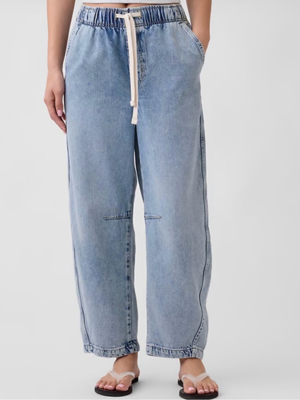 GAP Light Blue Barrel Denim Drawstring Jeans